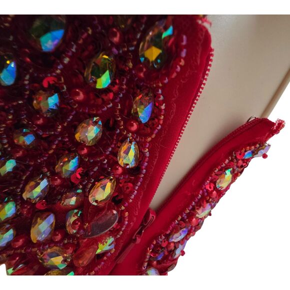 NWOT Jay Godfrey Red Beaded Chiffon Formal Gown Dress 2 Gala Pageant Occasion - Picture 11 of 15